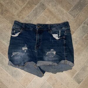 Wax Jean Distressed Blue Denim Shorts